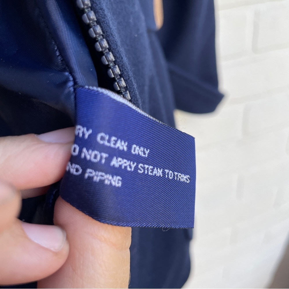 Vintage Wool Blend Navy Coat with Cream Collar longer style - Picture 10 of 13